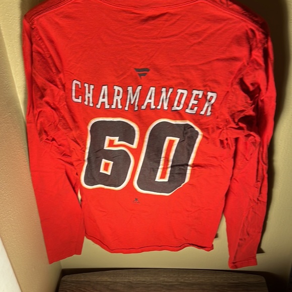 NHL Fanatics Mens LS Flames Charmander 60 Jersey Tee Color Red Size Small - Picture 5 of 5